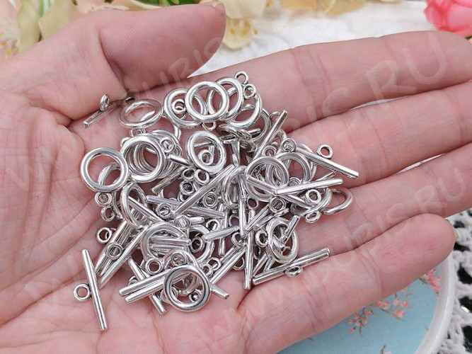 034 Тоггл маленький округлый 14*11мм и 15*5,5мм античное серебро (литьё)