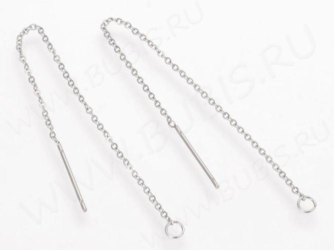 Пуссеты ("гвоздики") №162 с цепочкой и колечком 100*16*0,8мм цвет платины (Хирургическая сталь) (1 пара)