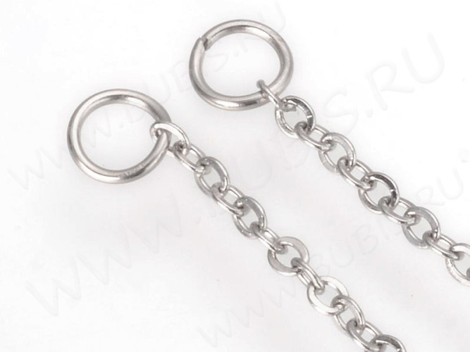 Пуссеты ("гвоздики") №162 с цепочкой и колечком 100*16*0,8мм цвет платины (Хирургическая сталь) (1 пара)