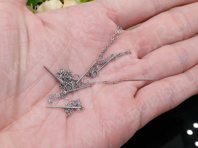 Пуссеты ("гвоздики") №162 с цепочкой и колечком 100*16*0,8мм цвет платины (Хирургическая сталь) (1 пара)