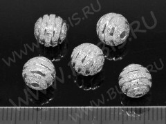 Бусина Шарик &quot;сахарный&quot; 03 с полосками огранкой 8мм серебристый (LUX Китай) (Brass)
