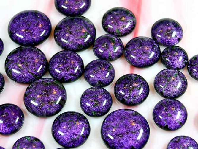 Кабошон Фьюзинг 035 Круглый 12-22мм Дихроик на черном Фиолетовый светлый Рельеф MOS