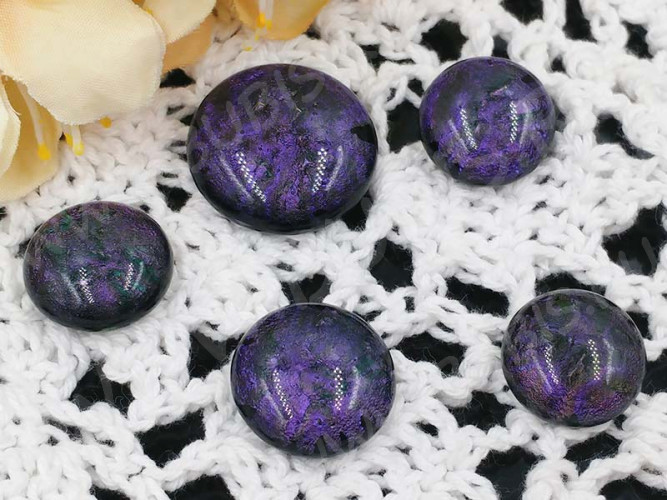 Кабошон Фьюзинг 035 Круглый 12-22мм Дихроик на черном Фиолетовый светлый Рельеф MOS