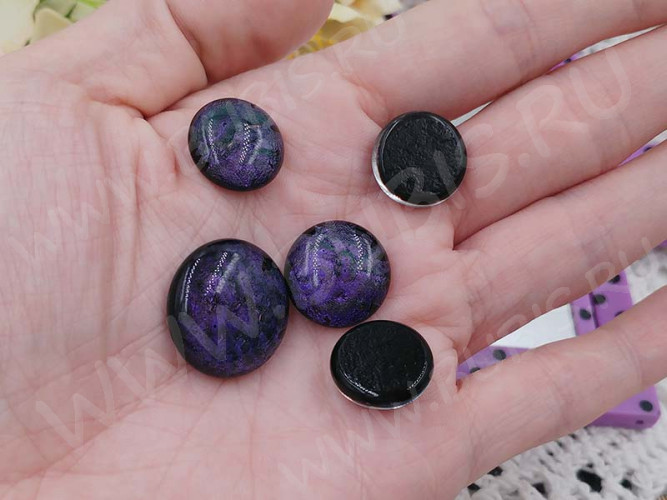 Кабошон Фьюзинг 035 Круглый 12-22мм Дихроик на черном Фиолетовый светлый Рельеф MOS