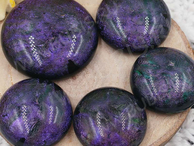 Кабошон Фьюзинг 035 Круглый 12-22мм Дихроик на черном Фиолетовый светлый Рельеф MOS