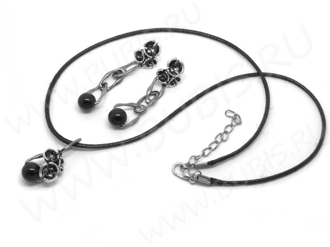 (ОПТ) Бусина округлая 8мм Агат чёрный пресс. (камни) (НИТЬ)