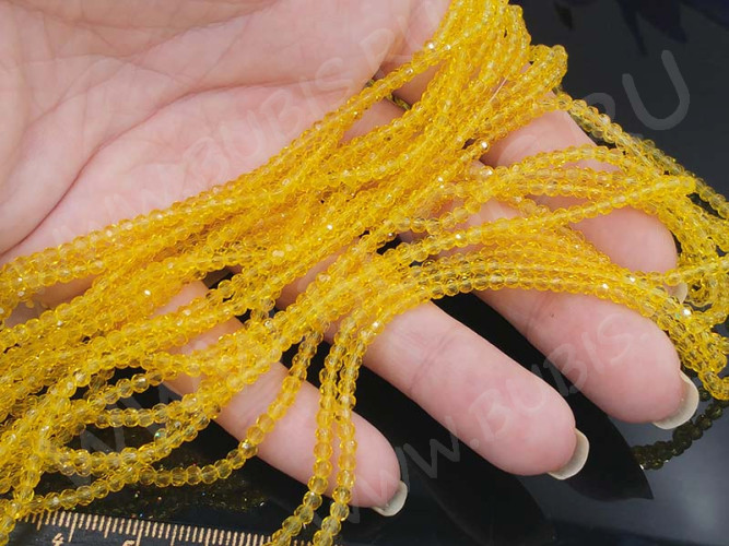 (СКИДКИ!!!) Бусина кристалл гранёный абакус 3*3*2мм золотистый прозрачный (имитация Сваровски) (НИТЬ)