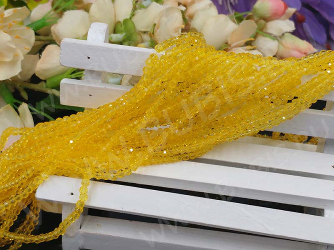 (СКИДКИ!!!) Бусина кристалл гранёный абакус 3*3*2мм золотистый прозрачный (имитация Сваровски) (НИТЬ)