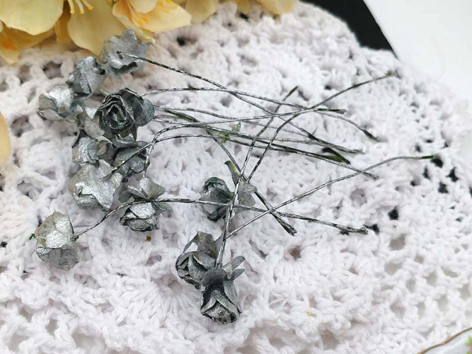 (СКИДКИ!!!) Цветок для декора 01 бумажный 70*10*10мм античное серебро (декор) (12шт.)