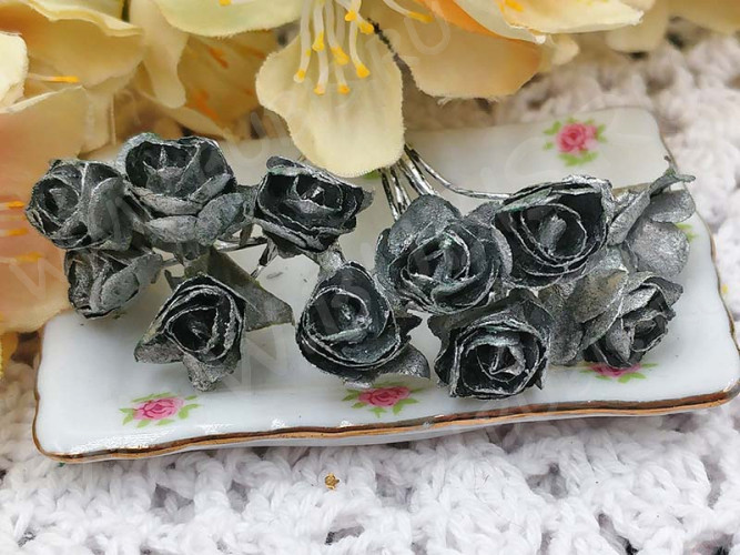 (СКИДКИ!!!) Цветок для декора 01 бумажный 70*10*10мм античное серебро (декор) (12шт.)