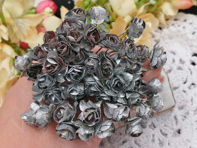 (СКИДКИ!!!) Цветок для декора 01 бумажный 70*10*10мм античное серебро (декор) (12шт.)