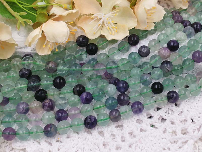 (ОПТ) Бусина округлая 8мм Флюорит натуральный (камни) (НИТЬ)