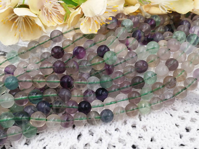 (ОПТ) Бусина округлая 8мм Флюорит натуральный (камни) (НИТЬ)