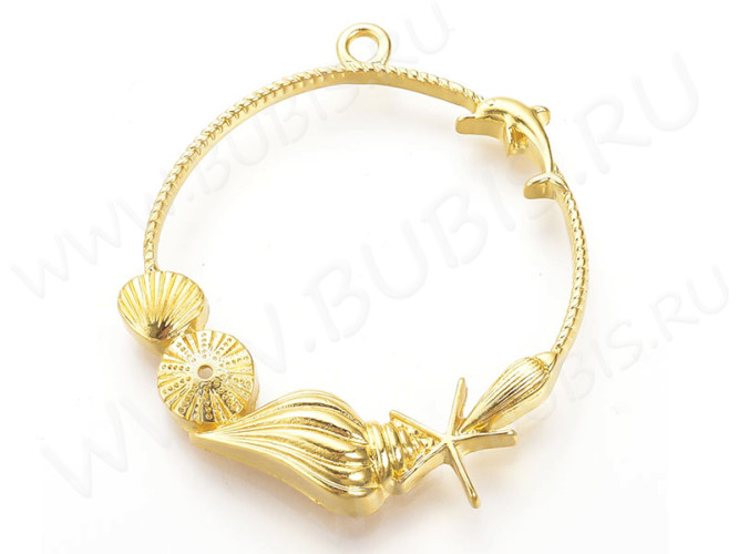 Подвеска Рамка 25 Морская 41*36*5мм золотистая (литьё)