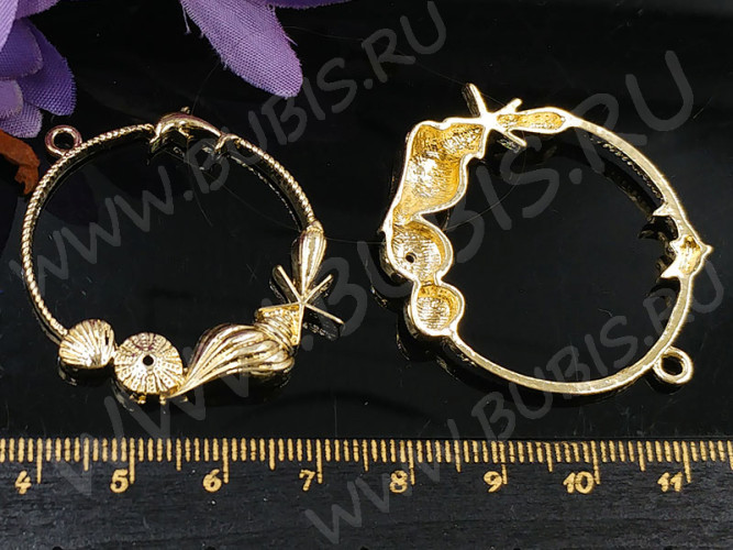 Подвеска Рамка 25 Морская 41*36*5мм золотистая (литьё)