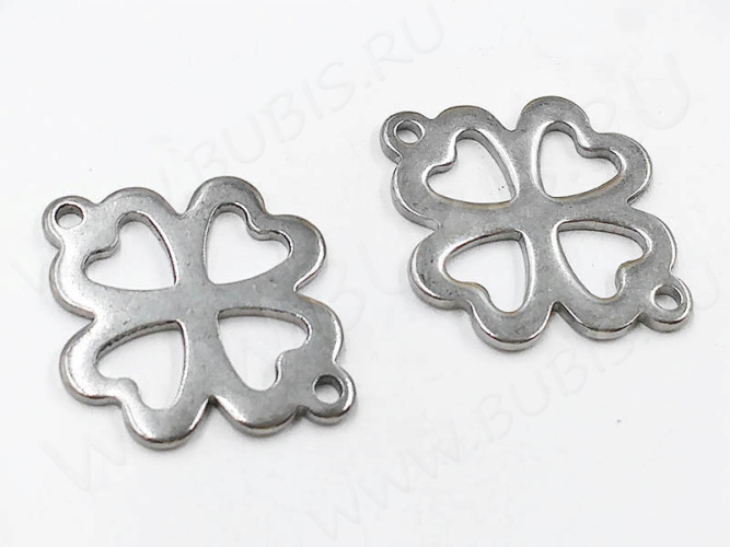347 Коннектор Клевер Четырёхлистник вставка для браслетов 21,5*16,5*1,2мм цвет платины (Хирургическая Сталь)