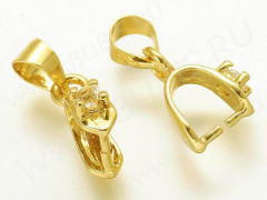 Держатель кулона 099 со стразом и пробой 18KGP 16*8*3,5мм золотистый и прозрачный (Brass и стекло)