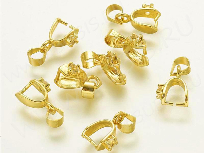 Держатель кулона 099 со стразом и пробой 18KGP 16*8*3,5мм золотистый и прозрачный (Brass и стекло)