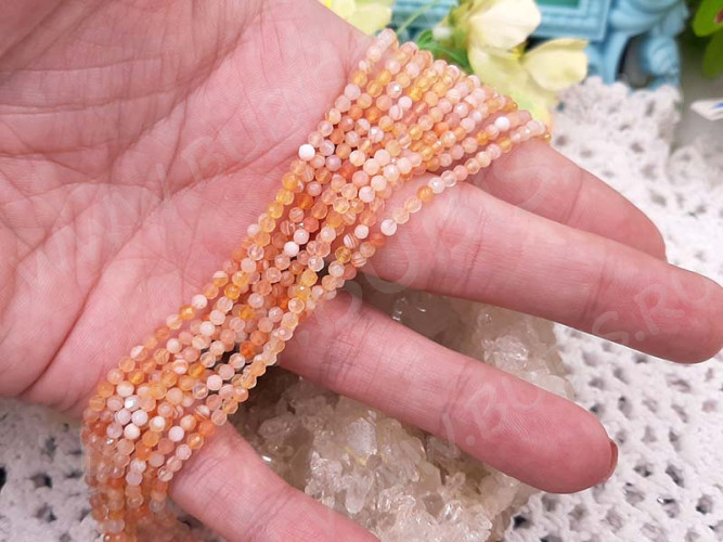 (ОПТ) Бусина округлая ГРАНЁНАЯ "каменный бисер" 2,5мм Сердолик натуральный (камни LUX) (НИТЬ)