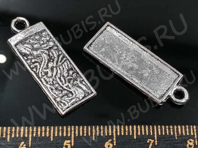 Подвеска Прямоугольник с сеттингом с узором 29*11*1,8мм античное серебро (литьё)