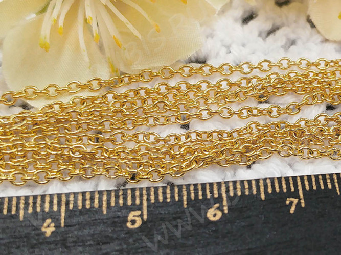 Цепочка S34 Ювелирная сталь простое плетение плоское звено тонкая 2,5*2*0,5мм золотистая (Хирургическая сталь) (50см)