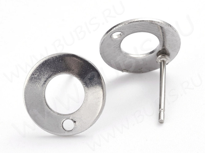 Пуссеты ("гвоздики") №190 с кругом в круге 10мм и отверстием 12*10*0,7мм цвет платины (Хирургическая сталь) (1 пара)