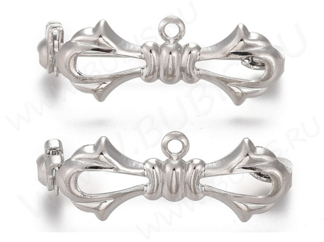 Основа (заготовка) для броши №117 Булавка Бантик с петелькой 28*9*7мм цвет платины (Brass)