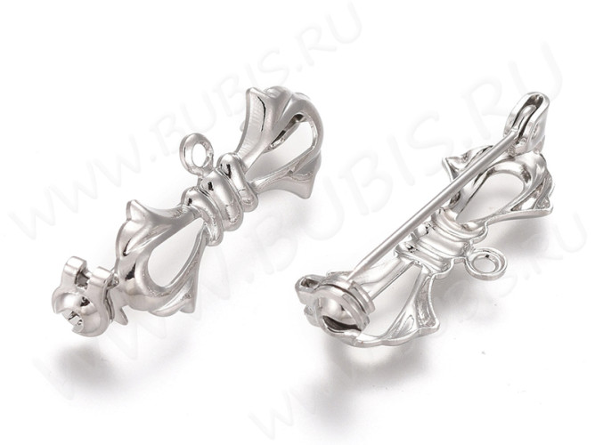 Основа (заготовка) для броши №117 Булавка Бантик с петелькой 28*9*7мм цвет платины (Brass)