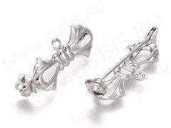 Основа (заготовка) для броши №117 Булавка Бантик с петелькой 28*9*7мм цвет платины (Brass)