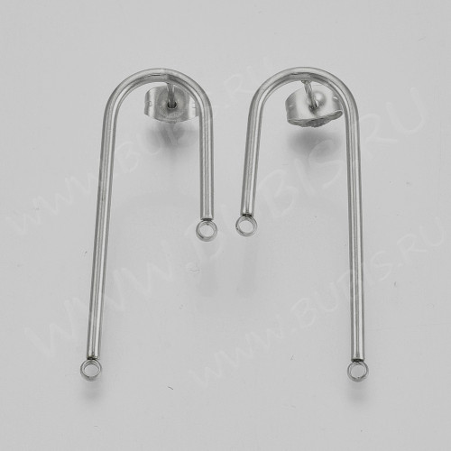 Пуссеты ("гвоздики") №201 с палочками петлями и крепёжками (зажимами) 37*14*12,5мм цвет платины (Хирургическая сталь) (1 пара)