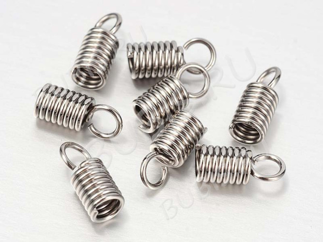Концевик 127 пружинка 10*4мм для шнуров до 2,5мм цвет платины (Хирургическая сталь) (10шт)