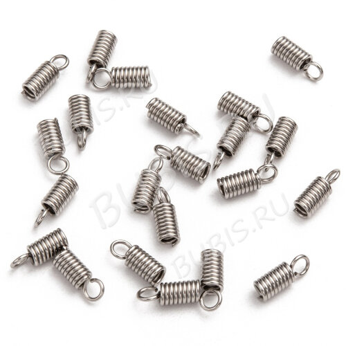 Концевик 127 пружинка 10*4мм для шнуров до 2,5мм цвет платины (Хирургическая сталь) (10шт)