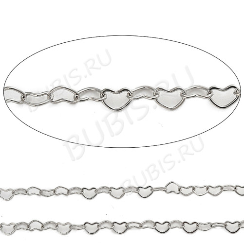 Цепочка S106 Сердечки звено 3,2*2,2*0,3мм цвет платины (Хирургическая сталь) (50см)