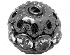 Бусина Шамбала 01 10мм чёрный никель с прозрачными стразами (Brass)