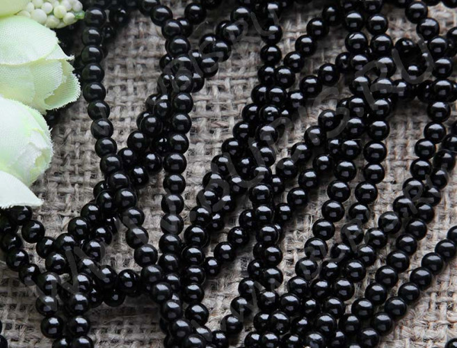 Бусина округлая 4мм Агат чёрный пресс. (камни) (10шт.)