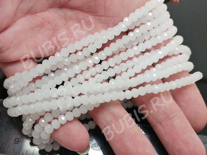 (СКИДКИ!!!) Бусина кристалл гранёный абакус 4,3*4*3,5мм белый полупрозрачный (имитация Сваровски) (100шт.)