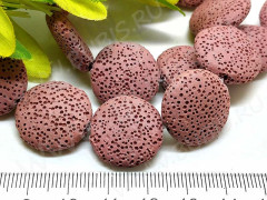 Бусина каменная Круг 16 Лава вулканическая 20*20*7,5мм т.розовая (камни)