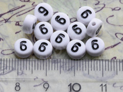 Бусина таблетка 7*7*4мм с цифрой &quot;6&quot; бело-чёрная непрозрачная (акрил)