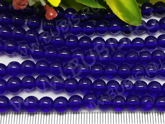 (СКИДКИ!!!) Бусина округлая 6мм сине-фиолетовая прозрачная (стекло) (НИТЬ)