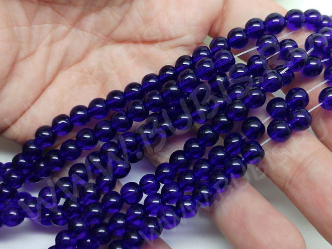 (СКИДКИ!!!) Бусина округлая 6мм сине-фиолетовая прозрачная (стекло) (НИТЬ)