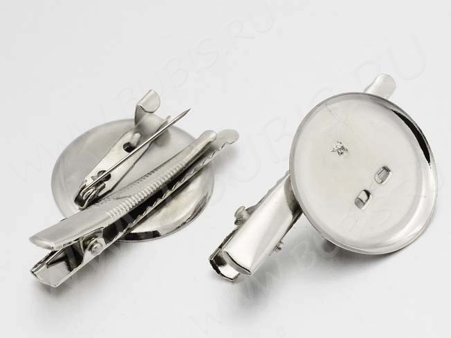 Основа (заготовка) для броши №98 булавка заколка "крокодильчик" (с сеттингом 29мм) 42*29*12мм цвет платины (Iron)