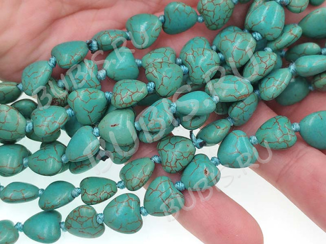 Бусина каменная Сердце 12 10*9,5*5мм Бирюза голубо-бирюзовая синт. (камни)