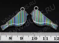 Подвеска Птичка 22 двусторонняя с картинкой 28*14*3мм цвет 01 (цветные подвески)