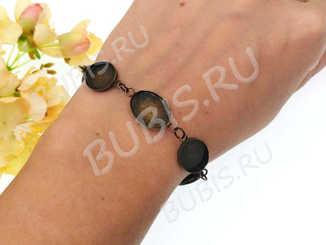 Основа (заготовка) для браслета №53 с 6-ю сеттингами 18*13мм 20см античная бронза (литьё и Brass)