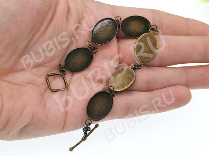 Основа (заготовка) для браслета №53 с 6-ю сеттингами 18*13мм 20см античная бронза (литьё и Brass)