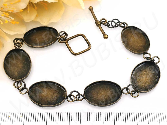 Основа (заготовка) для браслета №53 с 6-ю сеттингами 18*13мм 20см античная бронза (литьё и Brass)