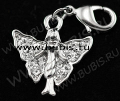 Подвеска Бабочка 29 Куколка 19*19*3,5мм с прозрачными стразами (цветные подвески)