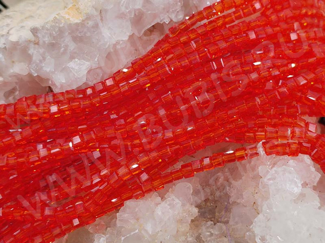 (ОПТ) Бусина кристалл гранёный Кубик 2,5*2,5*2мм т.рыжий прозрачный (имитация Сваровски) (НИТЬ)