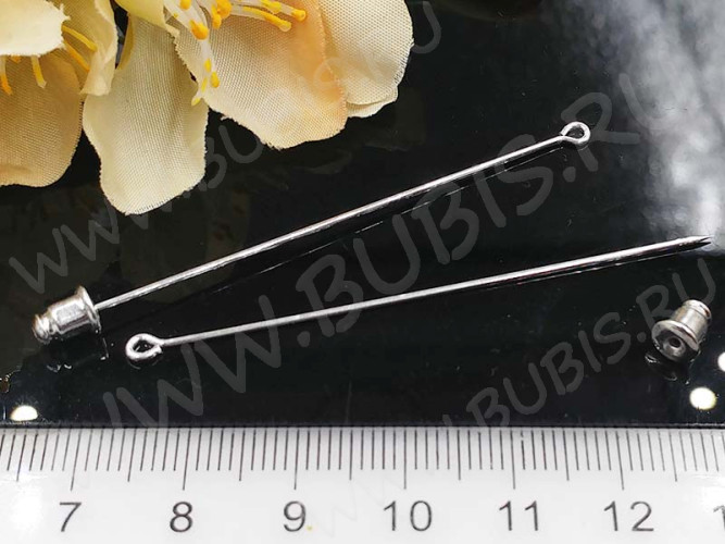 Основа (заготовка) для броши №19 булавка шляпная с петлёй 60*0,9мм серебристая (Brass)