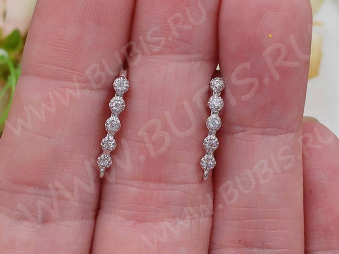 Швензы-крючки №085 с инкрустацией 19*10*2,5мм цвет платины и прозрачный (Milano LUX) (Brass и фианиты) (1пара)